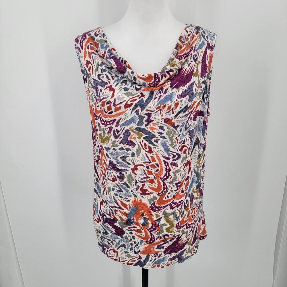 Nicole Miller New York Tank Womens XL Linen Abstract Print Cowl Neck Sleeveless